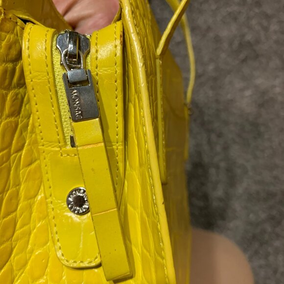 Vintage Monsac Bright Yellow crocodile embossed Handbag EUC - Picture 11 of 11